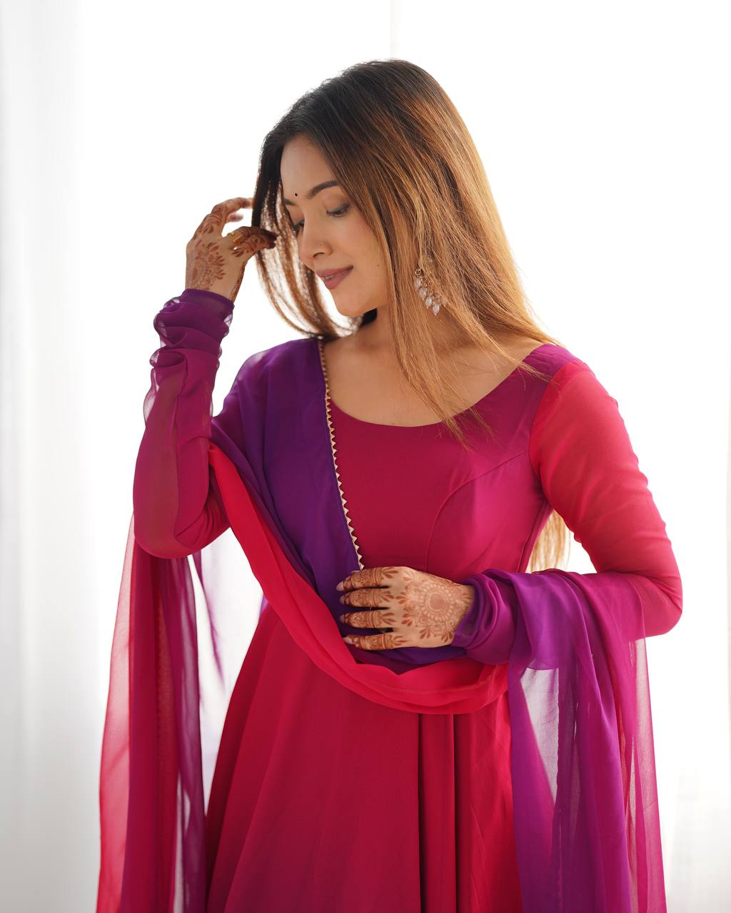 Colourful Padded Fox Georgette Anarkali with Dupatta & Pant – Ready to Wear