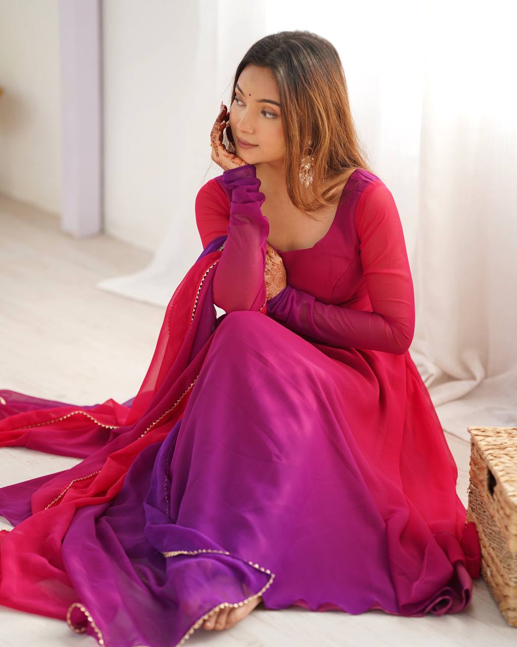Colourful Padded Fox Georgette Anarkali with Dupatta & Pant – Ready to Wear