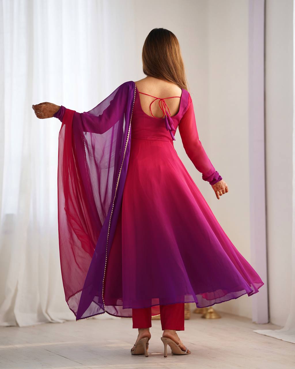 Colourful Padded Fox Georgette Anarkali with Dupatta & Pant – Ready to Wear