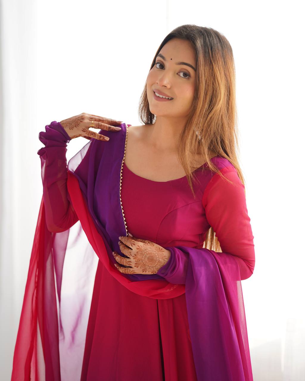 Colourful Padded Fox Georgette Anarkali with Dupatta & Pant – Ready to Wear