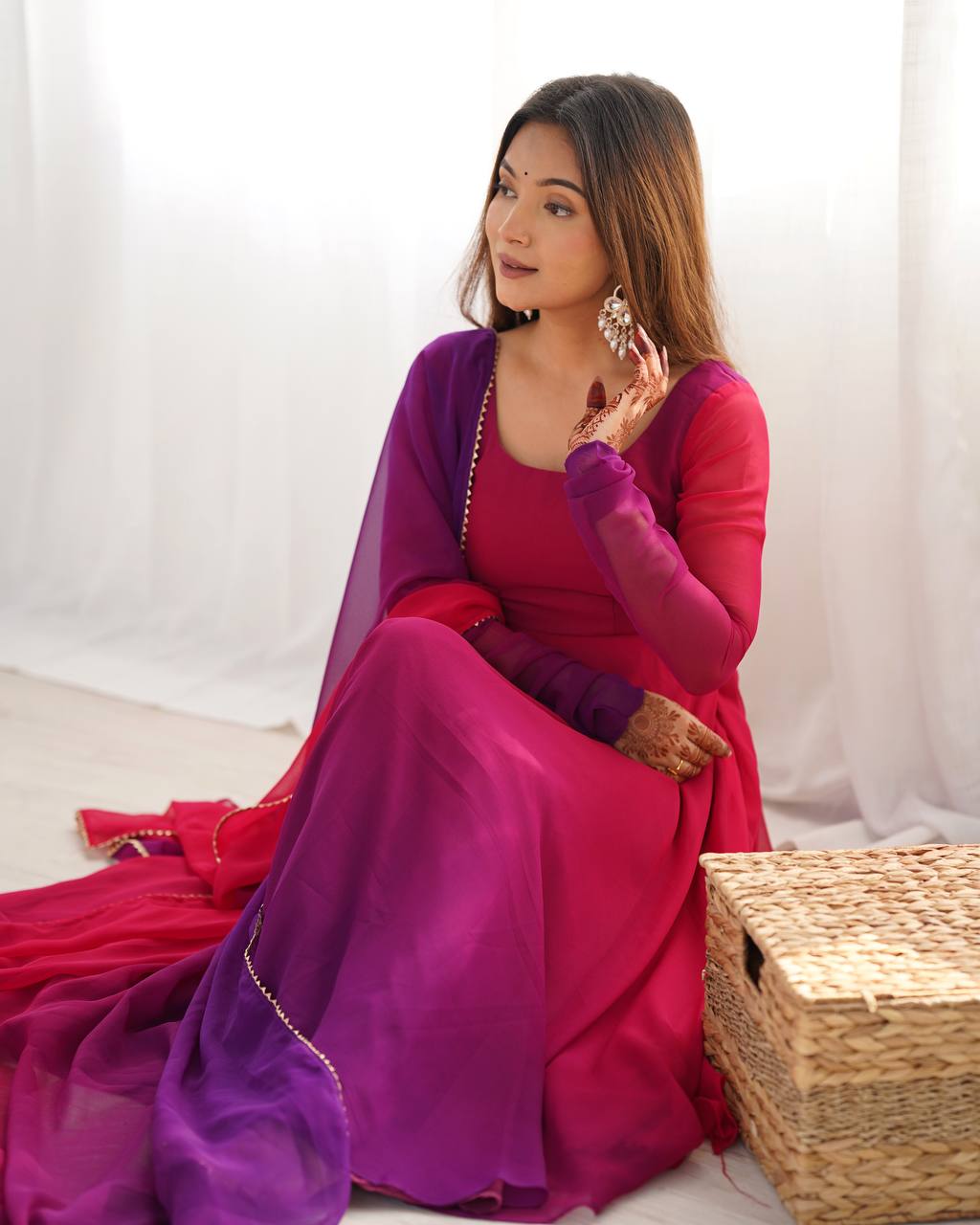 Colourful Padded Fox Georgette Anarkali with Dupatta & Pant – Ready to Wear
