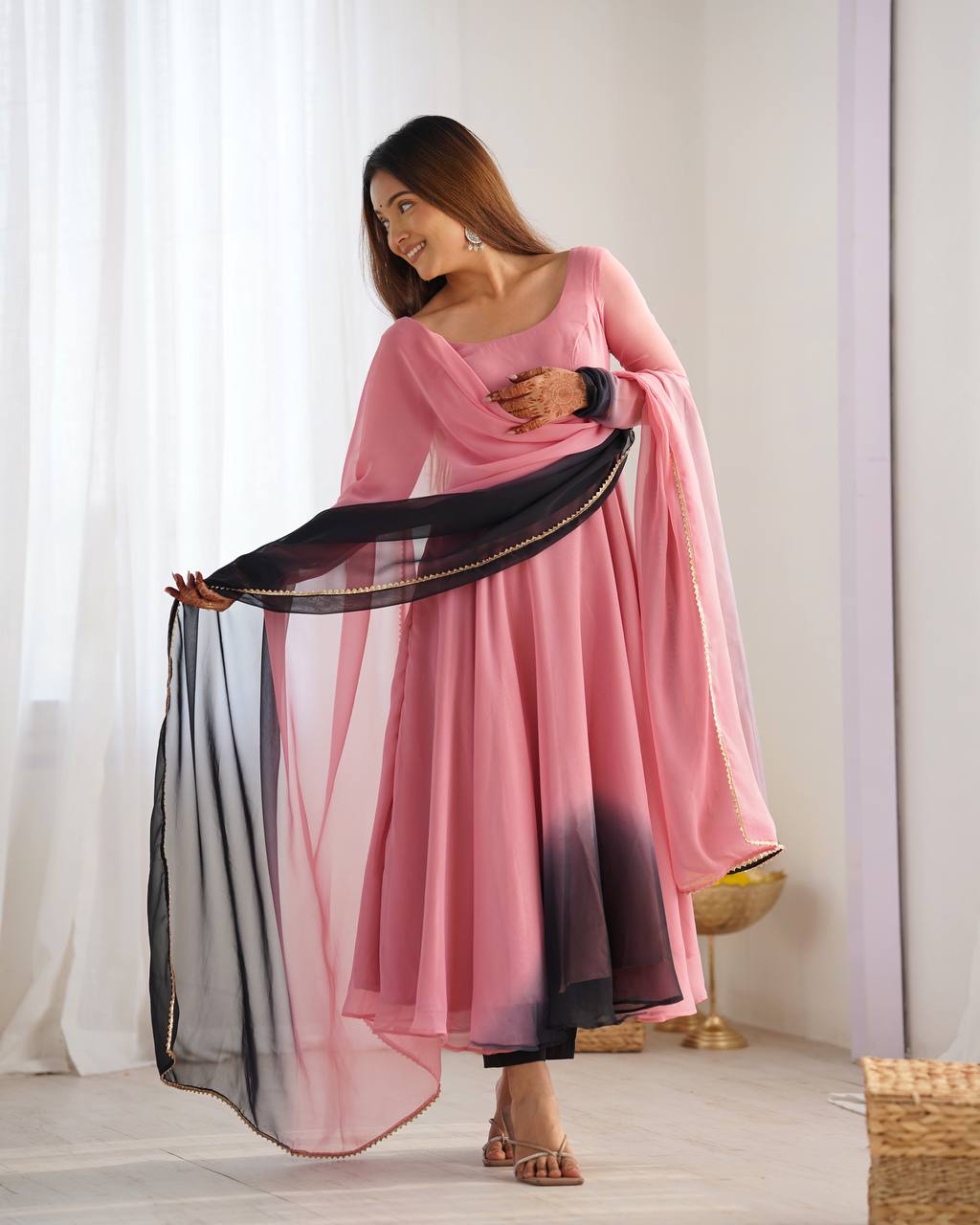Luxury Anarkali Set – Fox Georgette, Dupatta with Lace Work & Roman Silk Pant