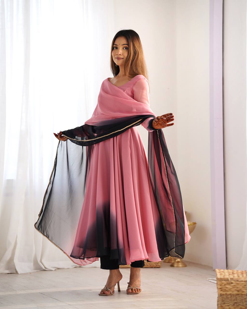 Luxury Anarkali Set – Fox Georgette, Dupatta with Lace Work & Roman Silk Pant