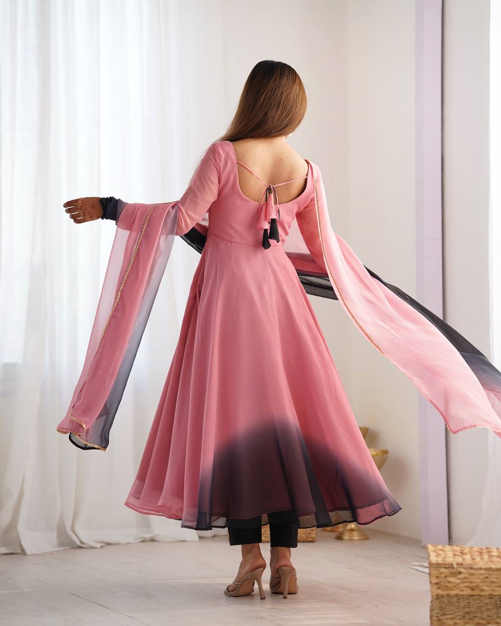 Luxury Anarkali Set – Fox Georgette, Dupatta with Lace Work & Roman Silk Pant