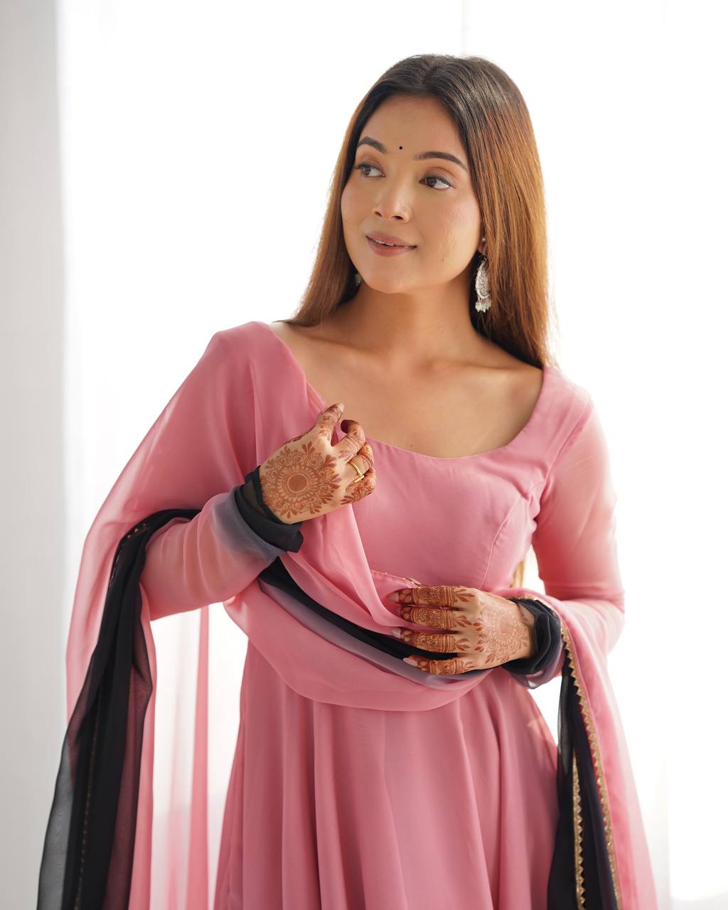 Luxury Anarkali Set – Fox Georgette, Dupatta with Lace Work & Roman Silk Pant