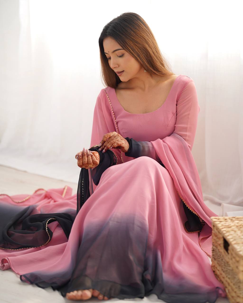 Luxury Anarkali Set – Fox Georgette, Dupatta with Lace Work & Roman Silk Pant