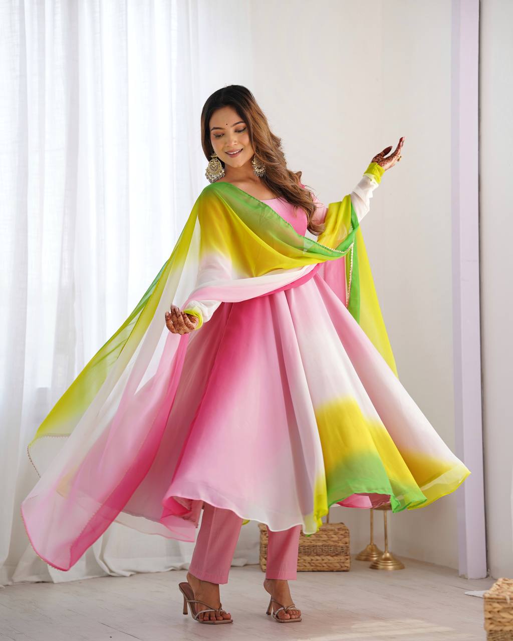 Party Wear Heavy Anarkali – Fox Georgette with Dupatta & Chanderi Pant