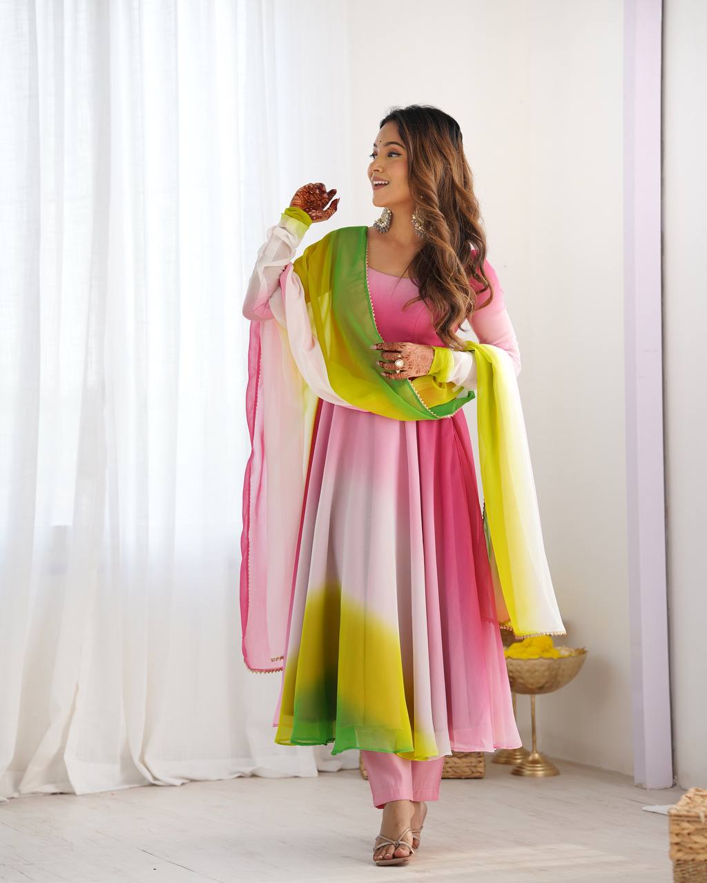 Party Wear Heavy Anarkali – Fox Georgette with Dupatta & Chanderi Pant