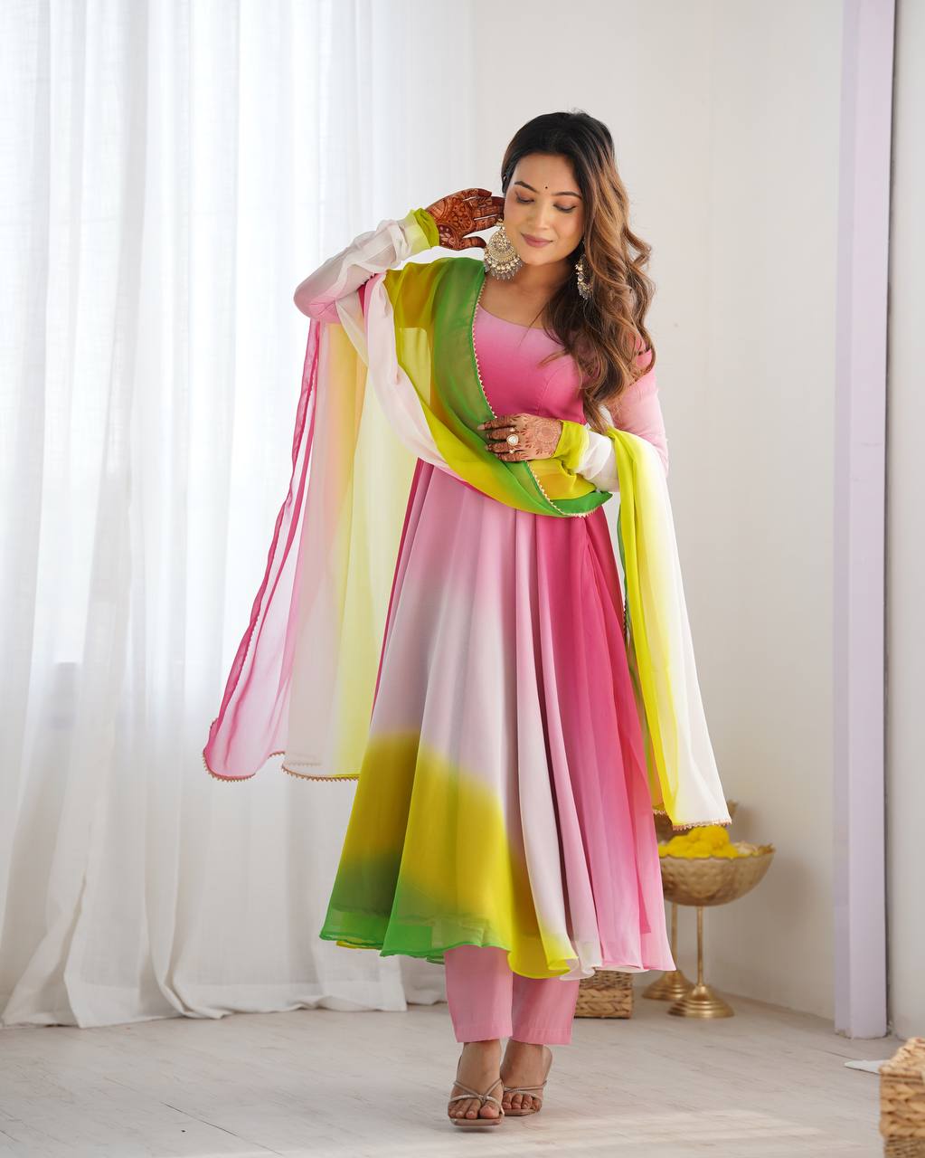 Party Wear Heavy Anarkali – Fox Georgette with Dupatta & Chanderi Pant
