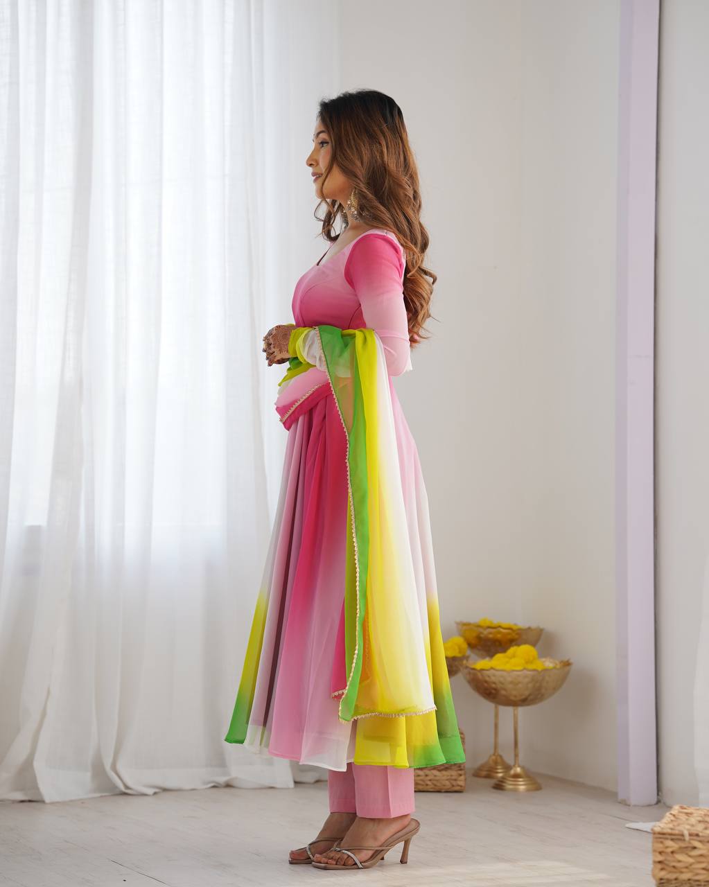 Party Wear Heavy Anarkali – Fox Georgette with Dupatta & Chanderi Pant