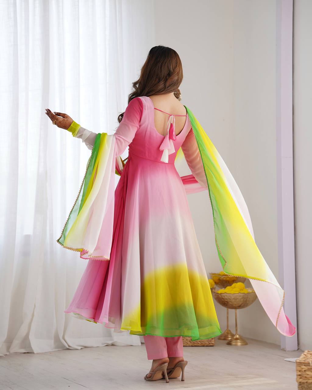 Party Wear Heavy Anarkali – Fox Georgette with Dupatta & Chanderi Pant