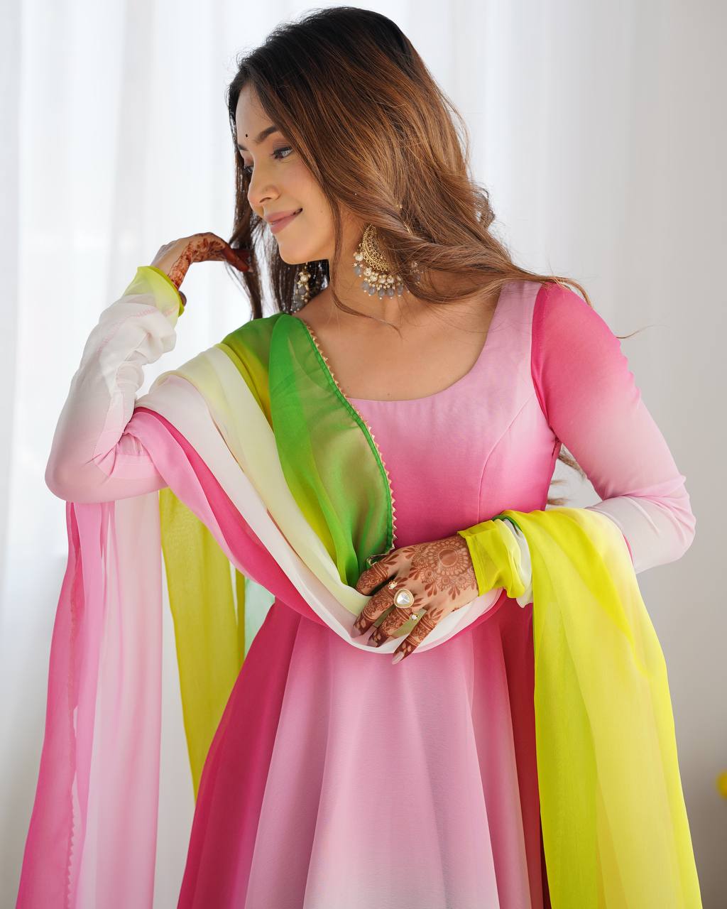 Party Wear Heavy Anarkali – Fox Georgette with Dupatta & Chanderi Pant