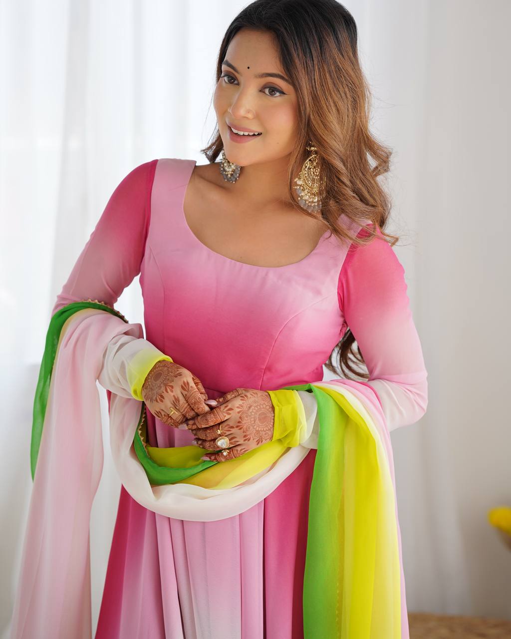 Party Wear Heavy Anarkali – Fox Georgette with Dupatta & Chanderi Pant