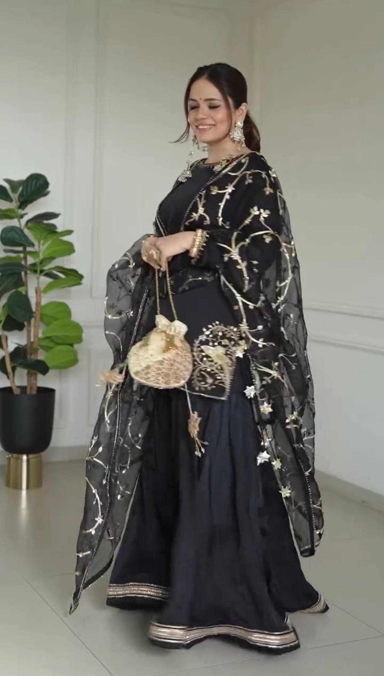 New Premium Designer Pure Natural Crepe Kurta With Sharara Set