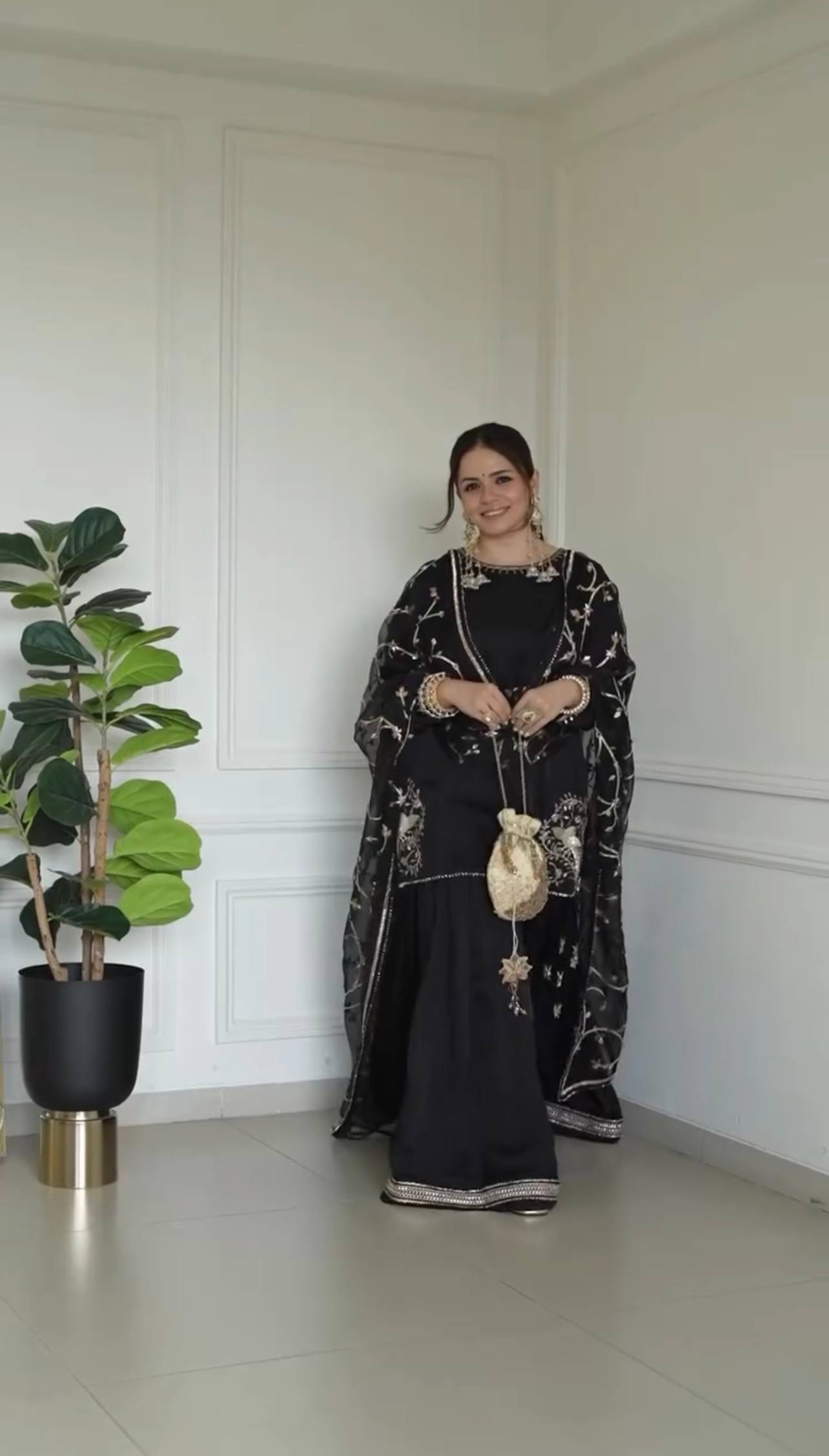 New Premium Designer Pure Natural Crepe Kurta With Sharara Set