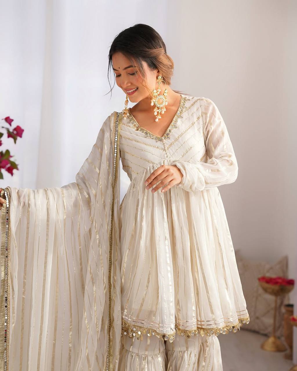 Mal Chanderi Sharara Set with Real Mirror Handwork & Dupatta – Fully Stitched