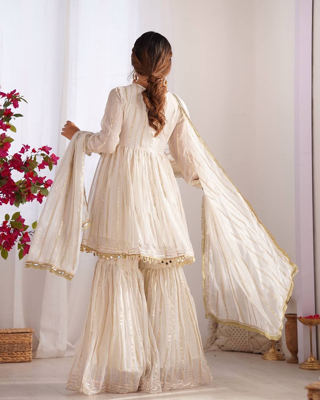 Mal Chanderi Sharara Set with Real Mirror Handwork & Dupatta – Fully Stitched