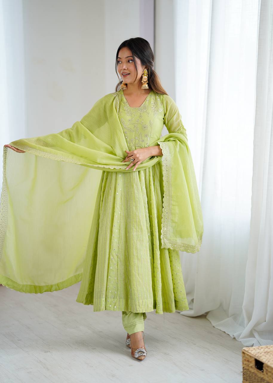 New Designer Crunchy Silk with full flair Anarkali Gown