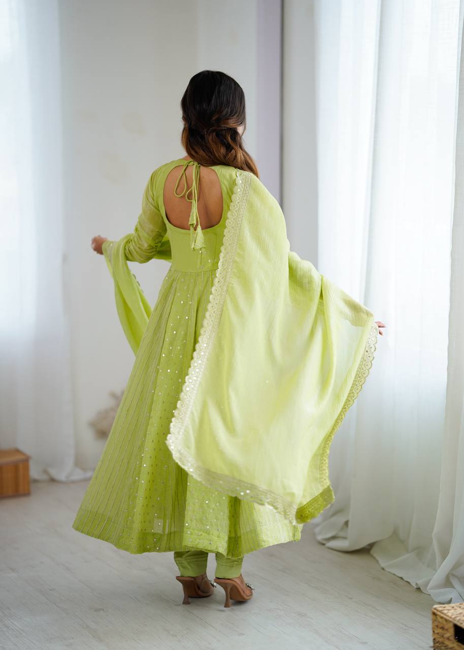 New Designer Crunchy Silk with full flair Anarkali Gown