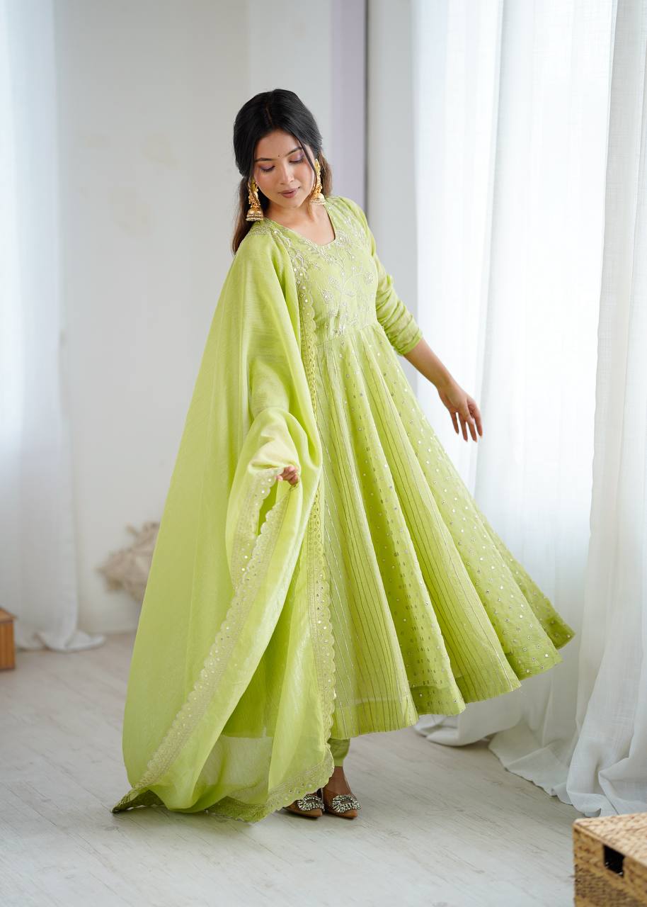 New Designer Crunchy Silk with full flair Anarkali Gown
