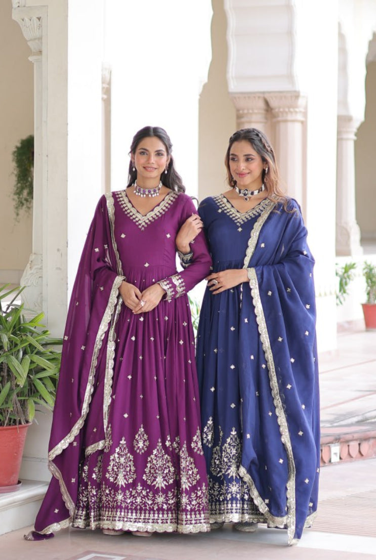 Vijodhya Vichitra Silk Sequins Embroidered Anarkali Gown with Dupatta