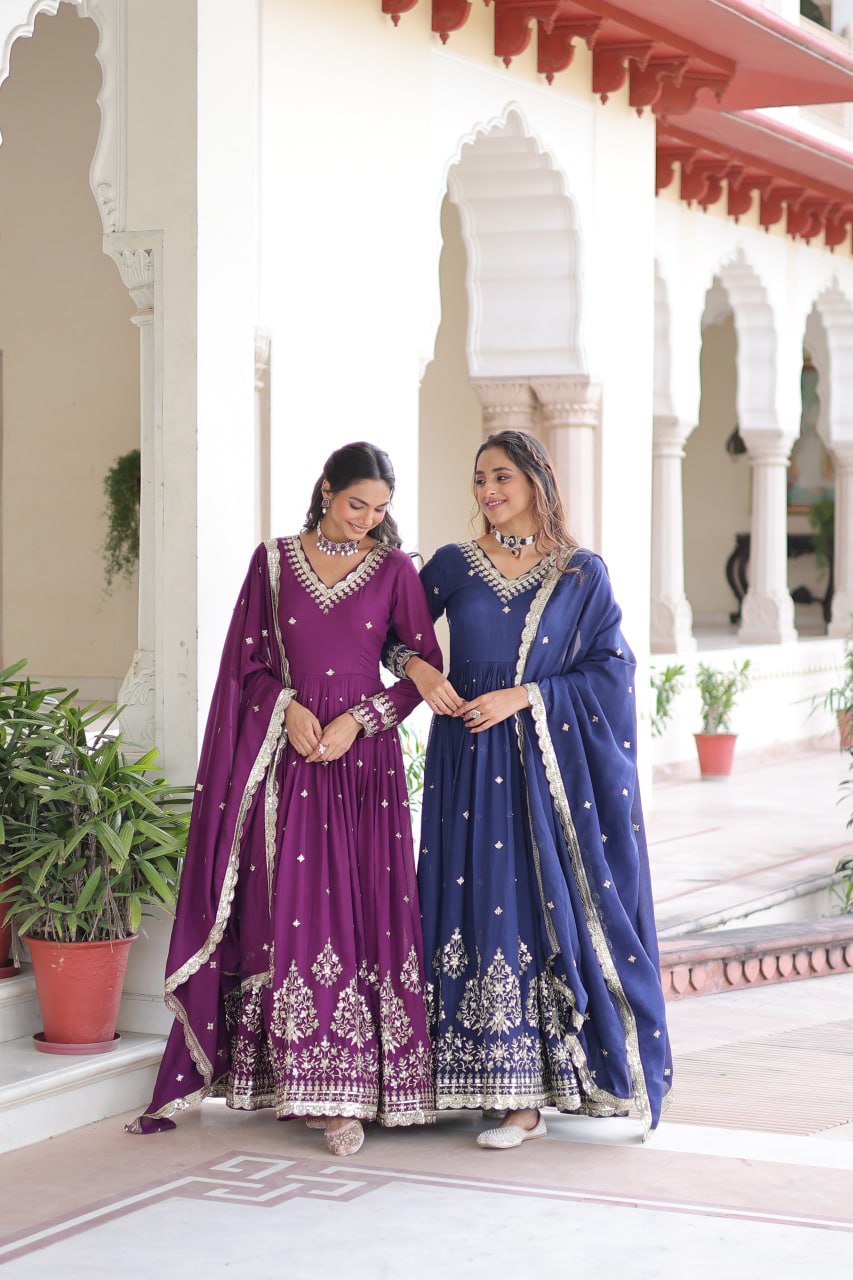 Vijodhya Vichitra Silk Sequins Embroidered Anarkali Gown with Dupatta