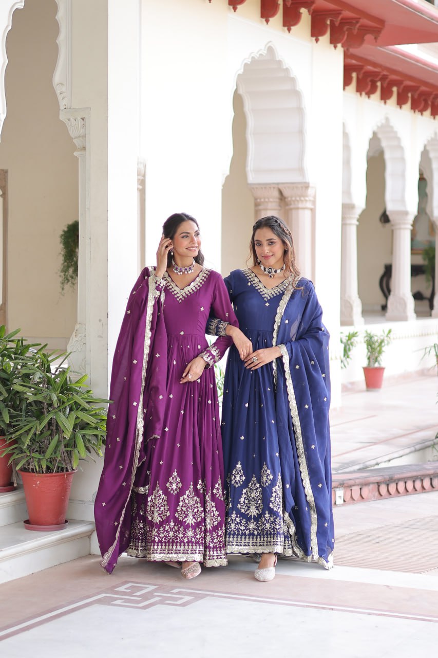 Vijodhya Vichitra Silk Sequins Embroidered Anarkali Gown with Dupatta