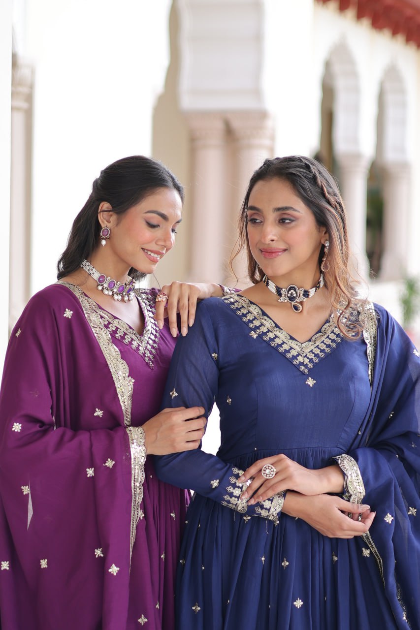 Vijodhya Vichitra Silk Sequins Embroidered Anarkali Gown with Dupatta