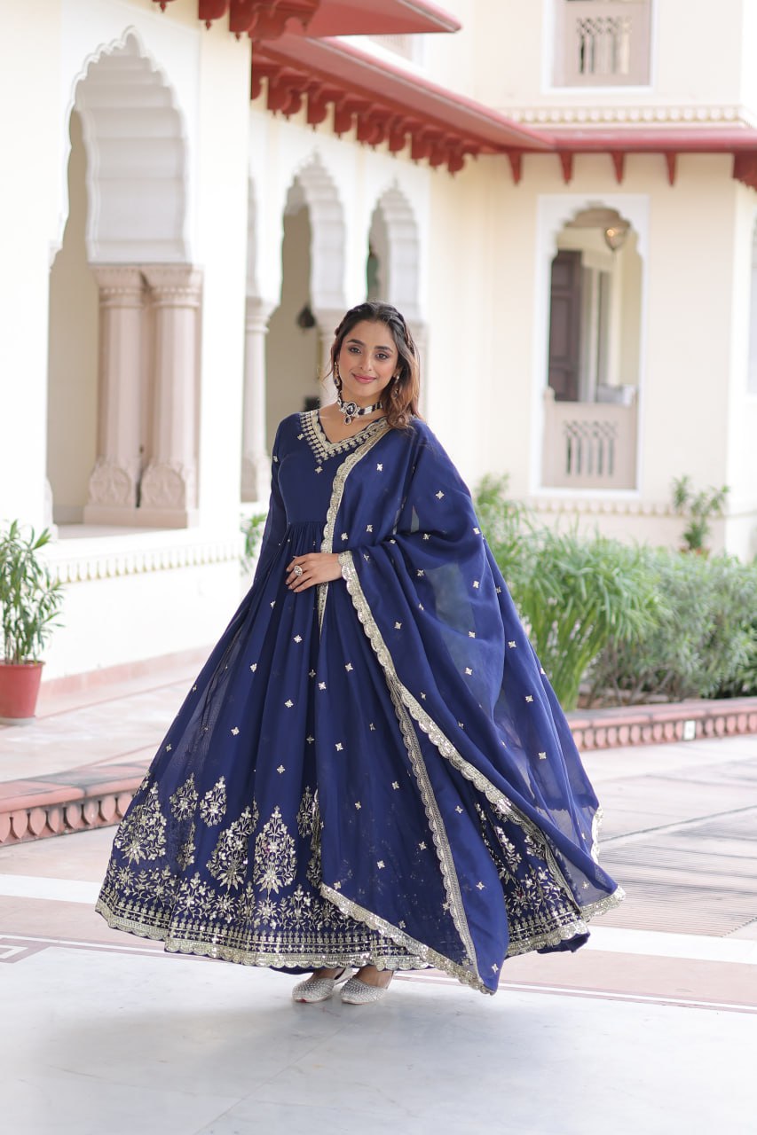 Vijodhya Vichitra Silk Sequins Embroidered Anarkali Gown with Dupatta