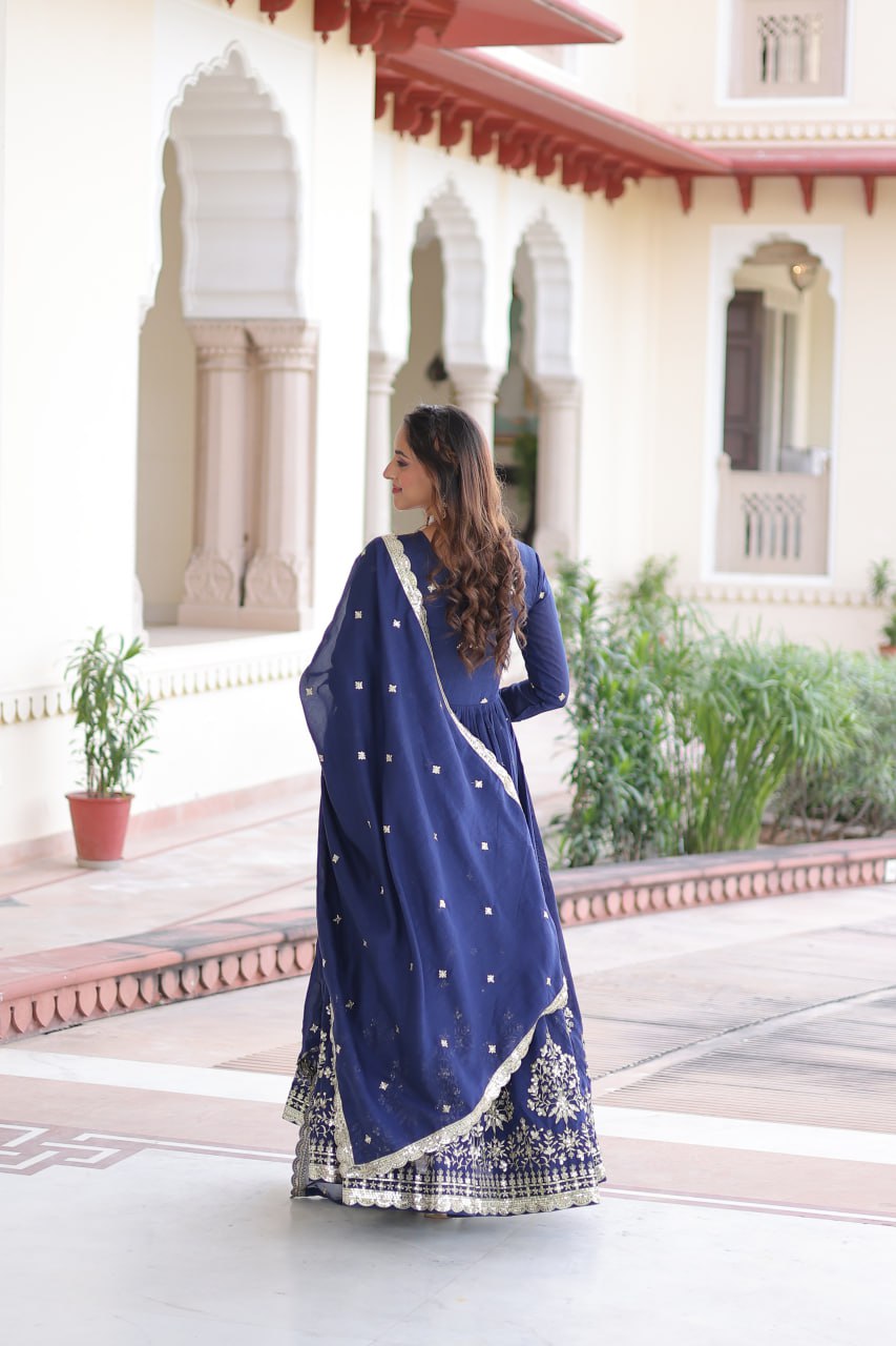 Vijodhya Vichitra Silk Sequins Embroidered Anarkali Gown with Dupatta