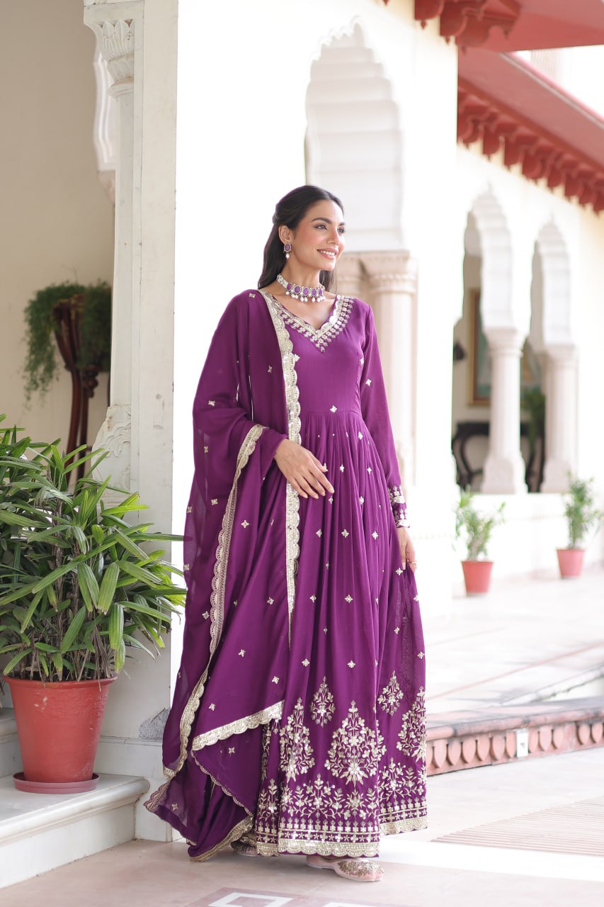Vijodhya Vichitra Silk Sequins Embroidered Anarkali Gown with Dupatta