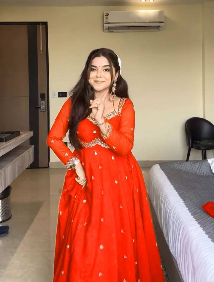 Orange New Partywear Heavy Faux Georgette Designer Kurta Set