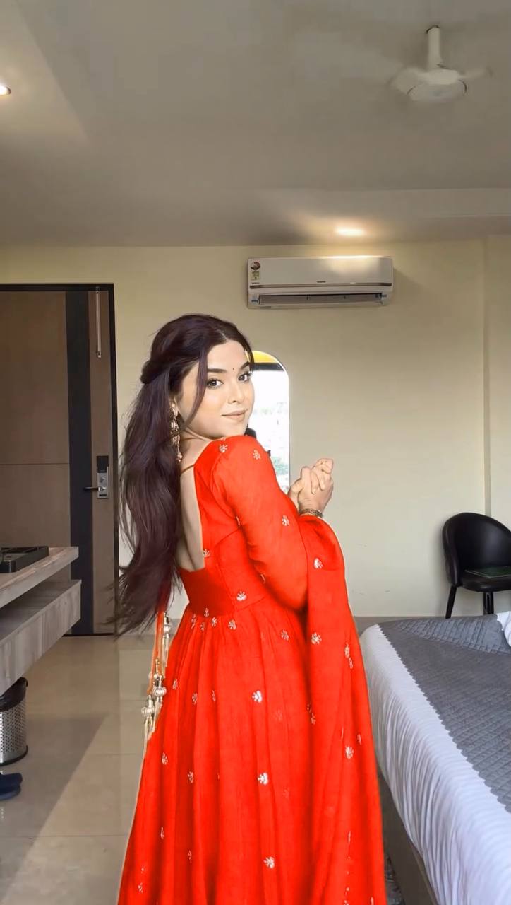 Orange New Partywear Heavy Faux Georgette Designer Kurta Set