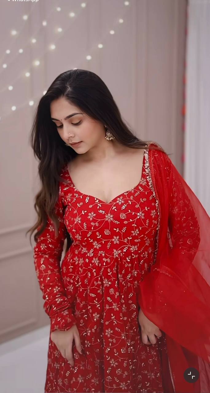 Stunning Red Colour Premium Anarkali Suit Set