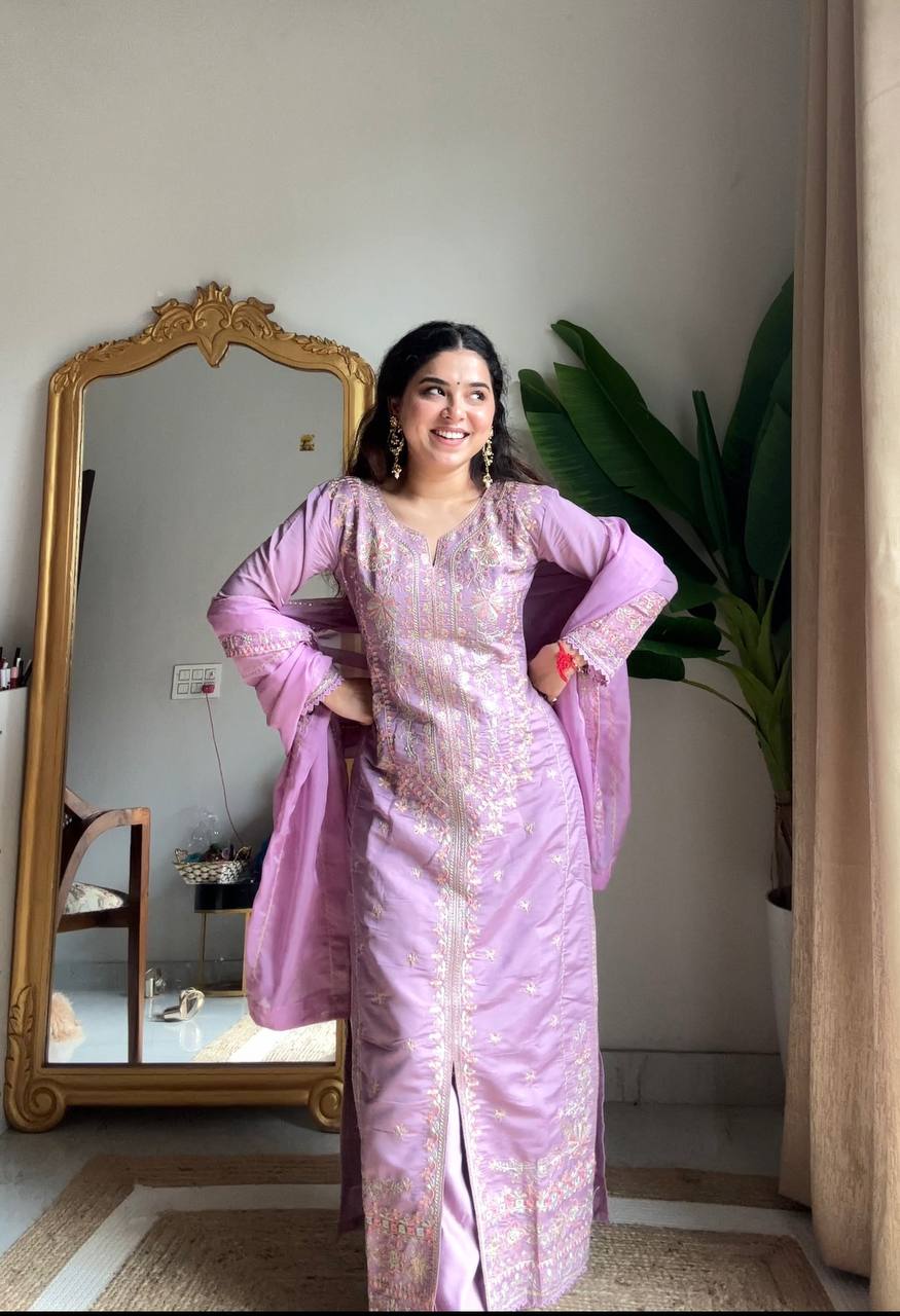 New Designer Premium Roman Silk Kurta With Plazzo Set
