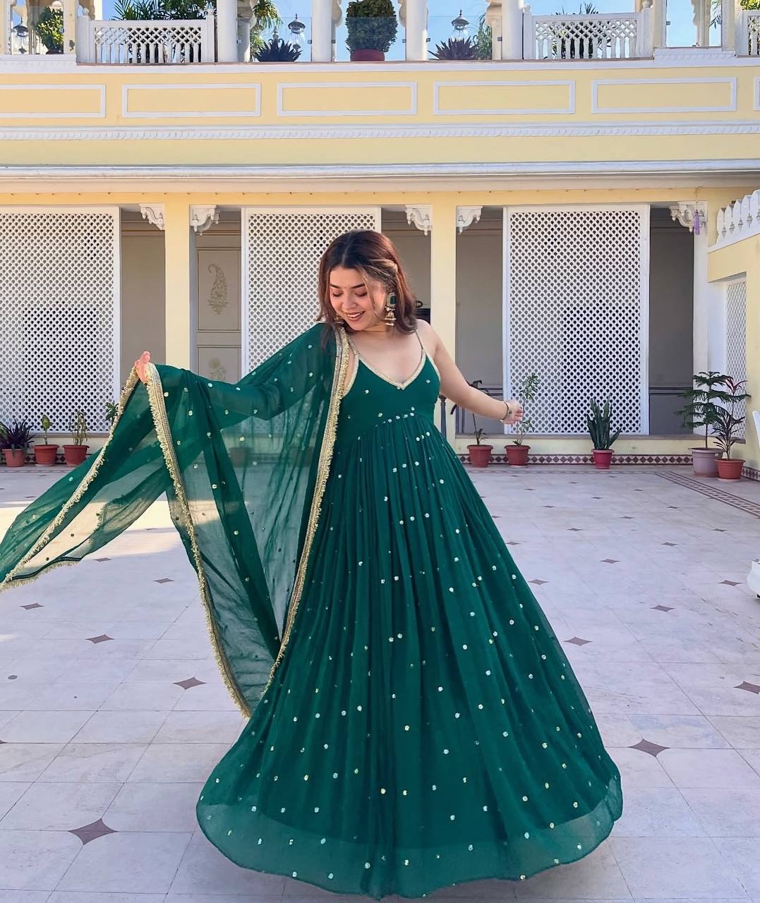 Sonam Emerald Premium Green Anarkali Suit Set