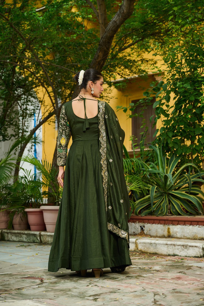 New Designer Premium Vichitra Silk Anarkali Set