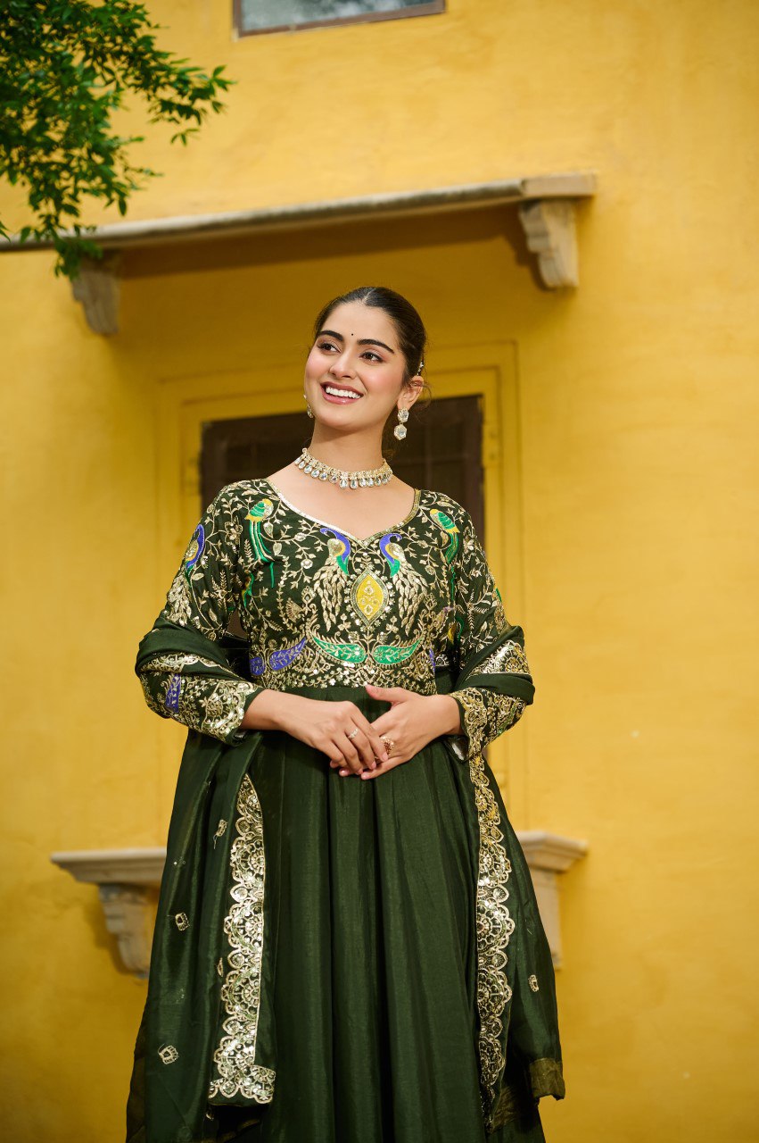 New Designer Premium Vichitra Silk Anarkali Set
