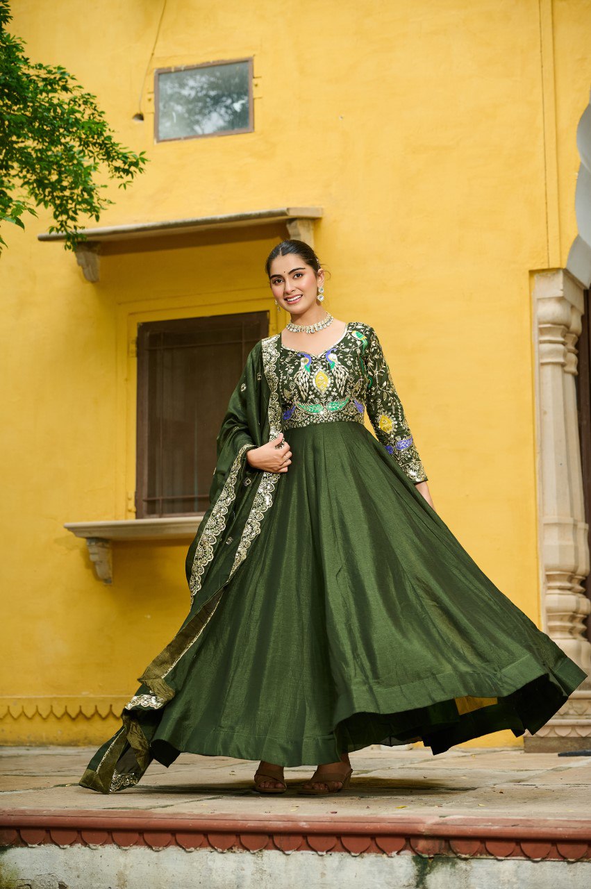 New Designer Premium Vichitra Silk Anarkali Set