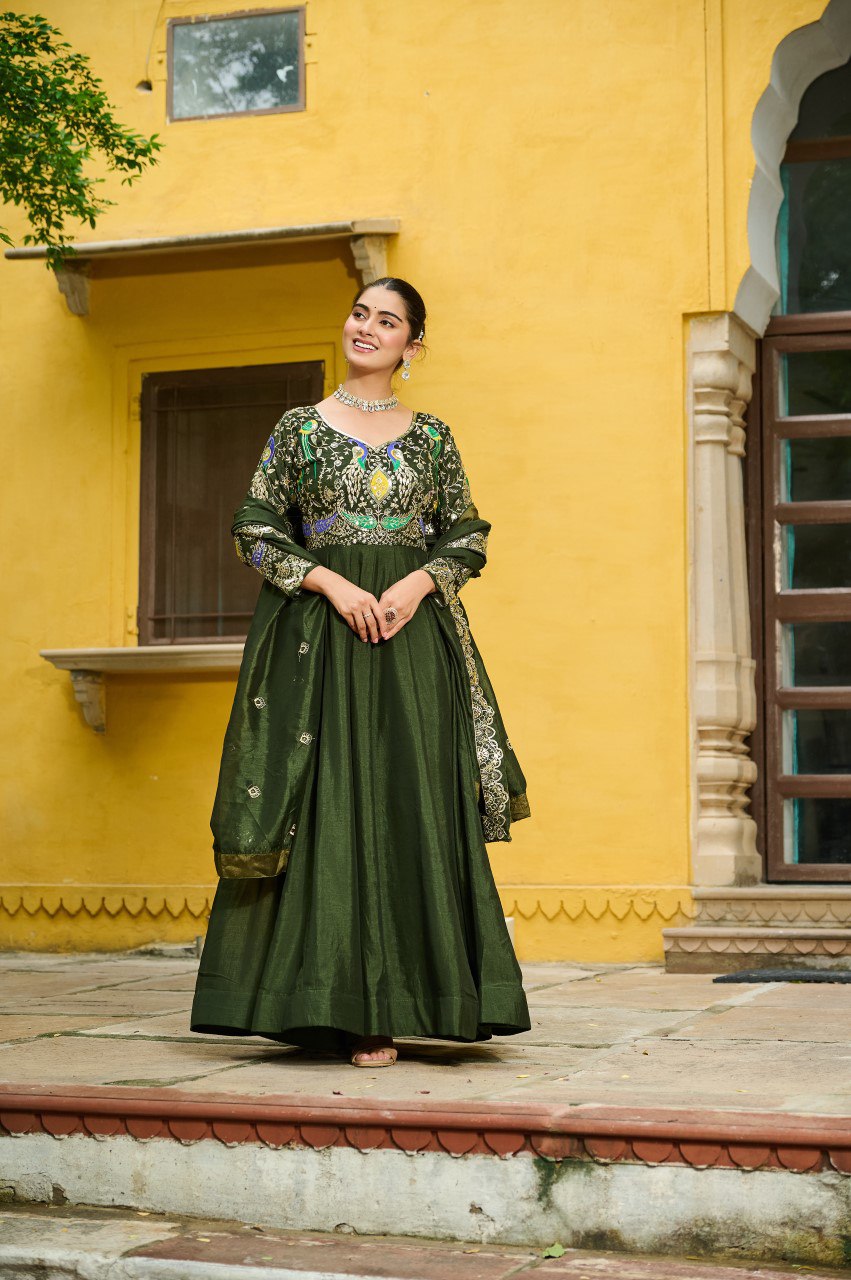 New Designer Premium Vichitra Silk Anarkali Set