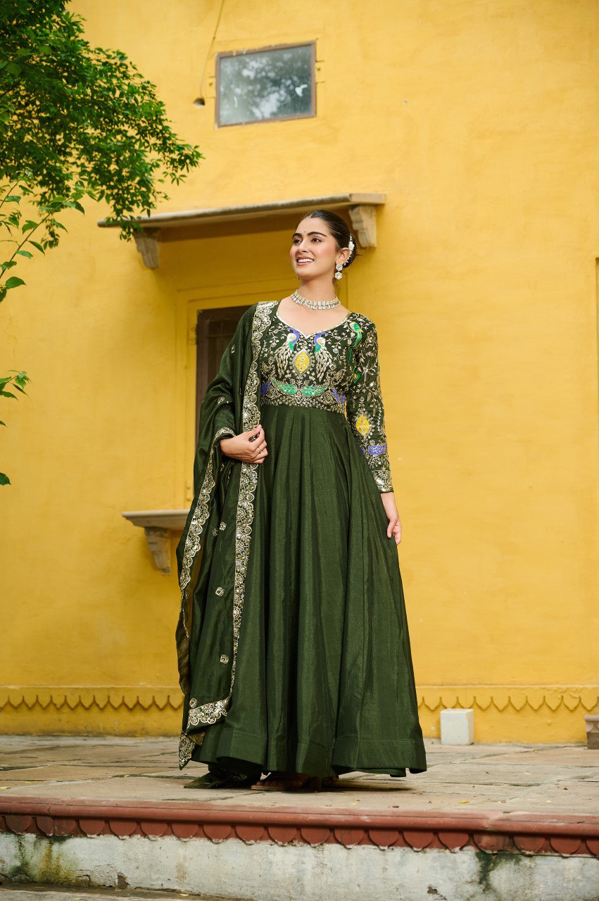 New Designer Premium Vichitra Silk Anarkali Set