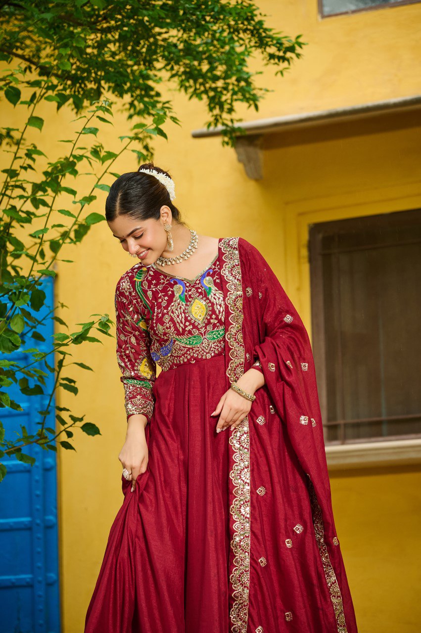 New Designer Premium Vichitra Silk Anarkali Set