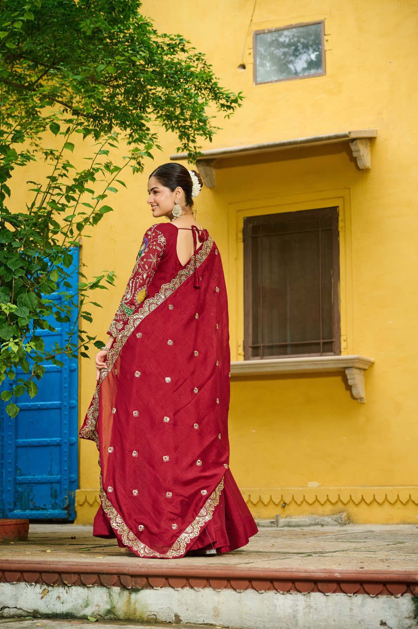 New Designer Premium Vichitra Silk Anarkali Set