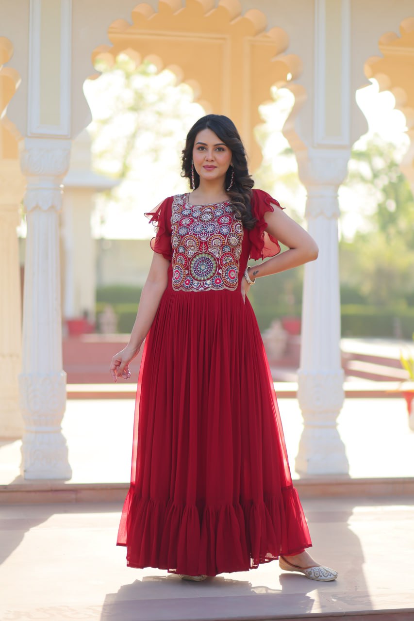 Designer Faux Blooming with Beads & Sequins Multithreaded Embroidery Anarkali set