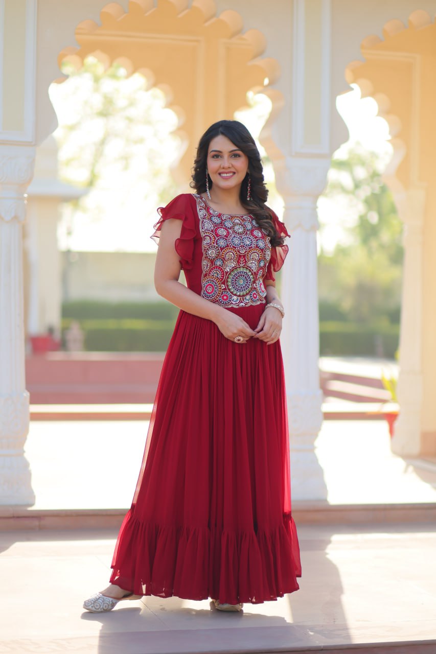 Designer Faux Blooming with Beads & Sequins Multithreaded Embroidery Anarkali set