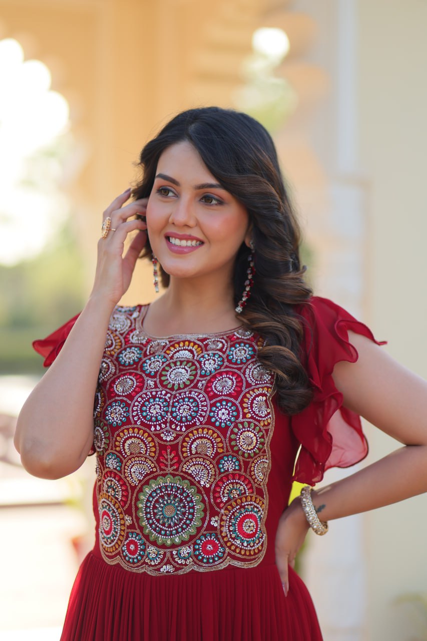 Designer Faux Blooming with Beads & Sequins Multithreaded Embroidery Anarkali set