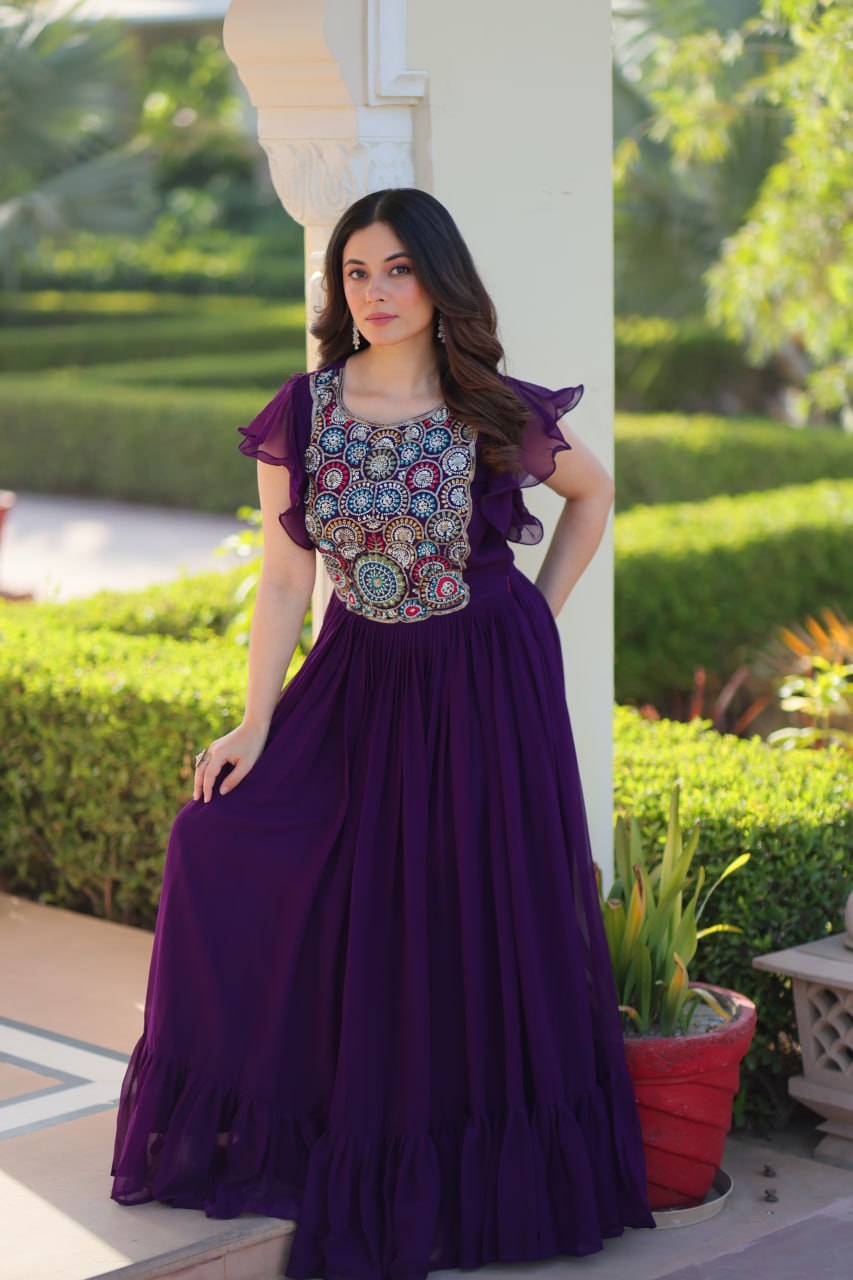 Designer Faux Blooming with Beads & Sequins Multithreaded Embroidery Anarkali set