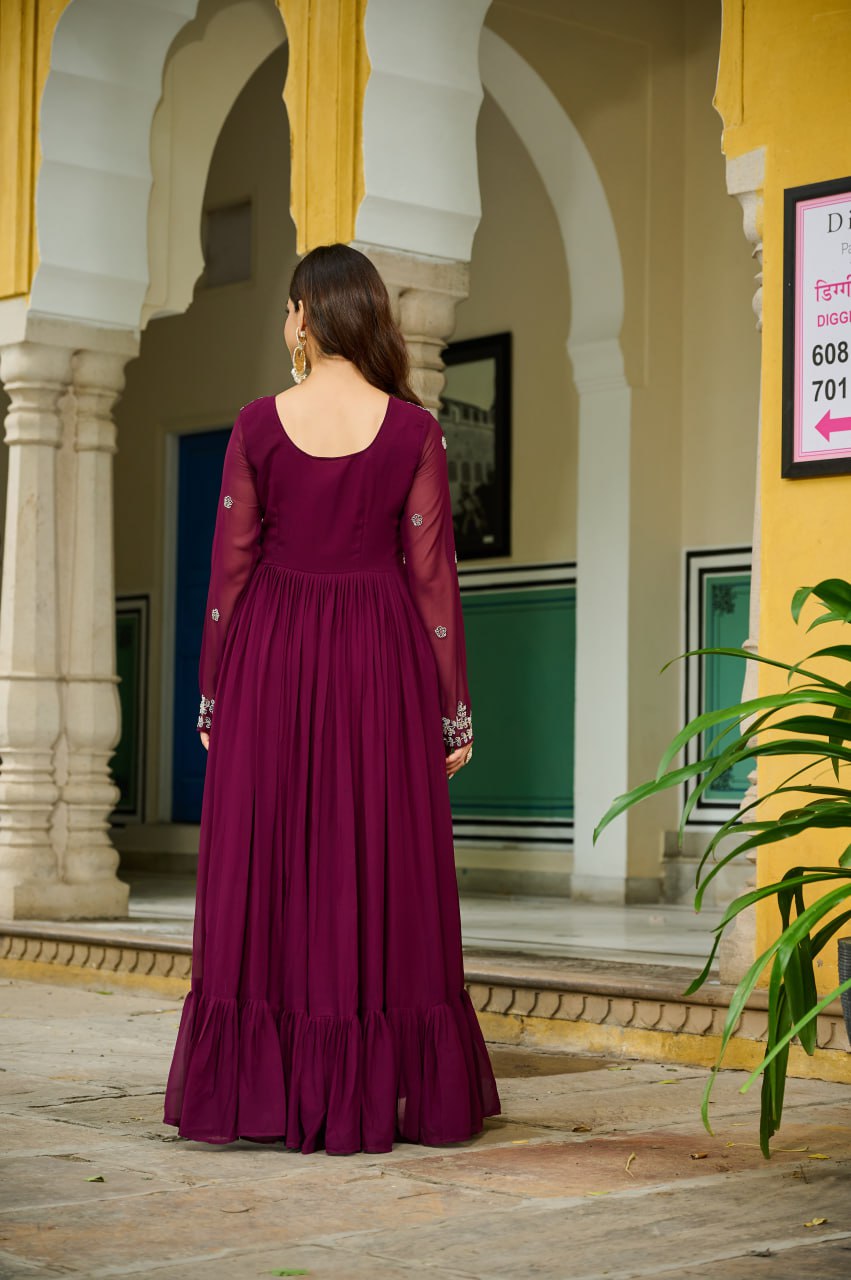 Designer Faux Blooming Embroidered Gown with Dupatta