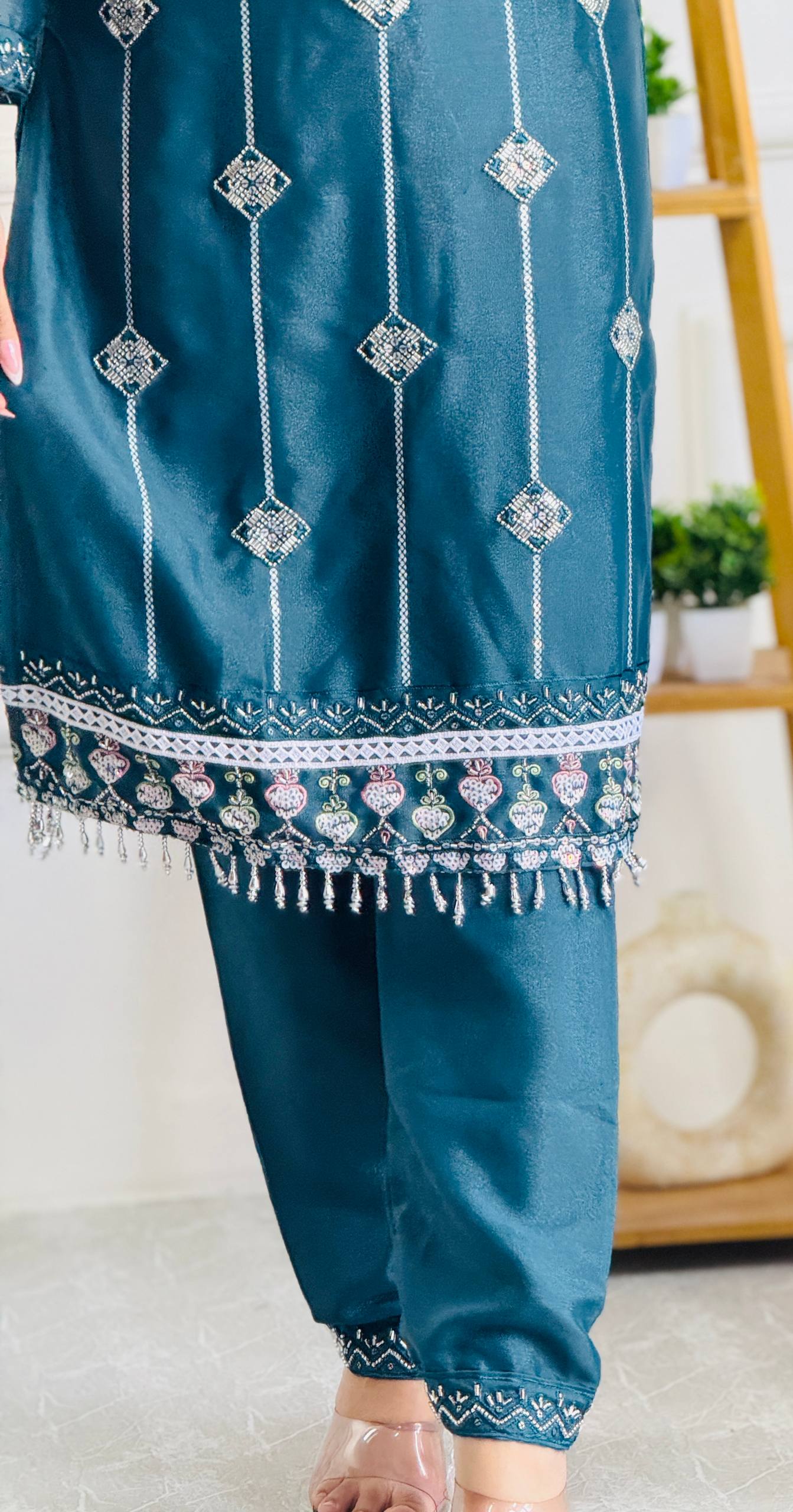 New Partywear Georgette with Heavy Embroidery Kurta Set