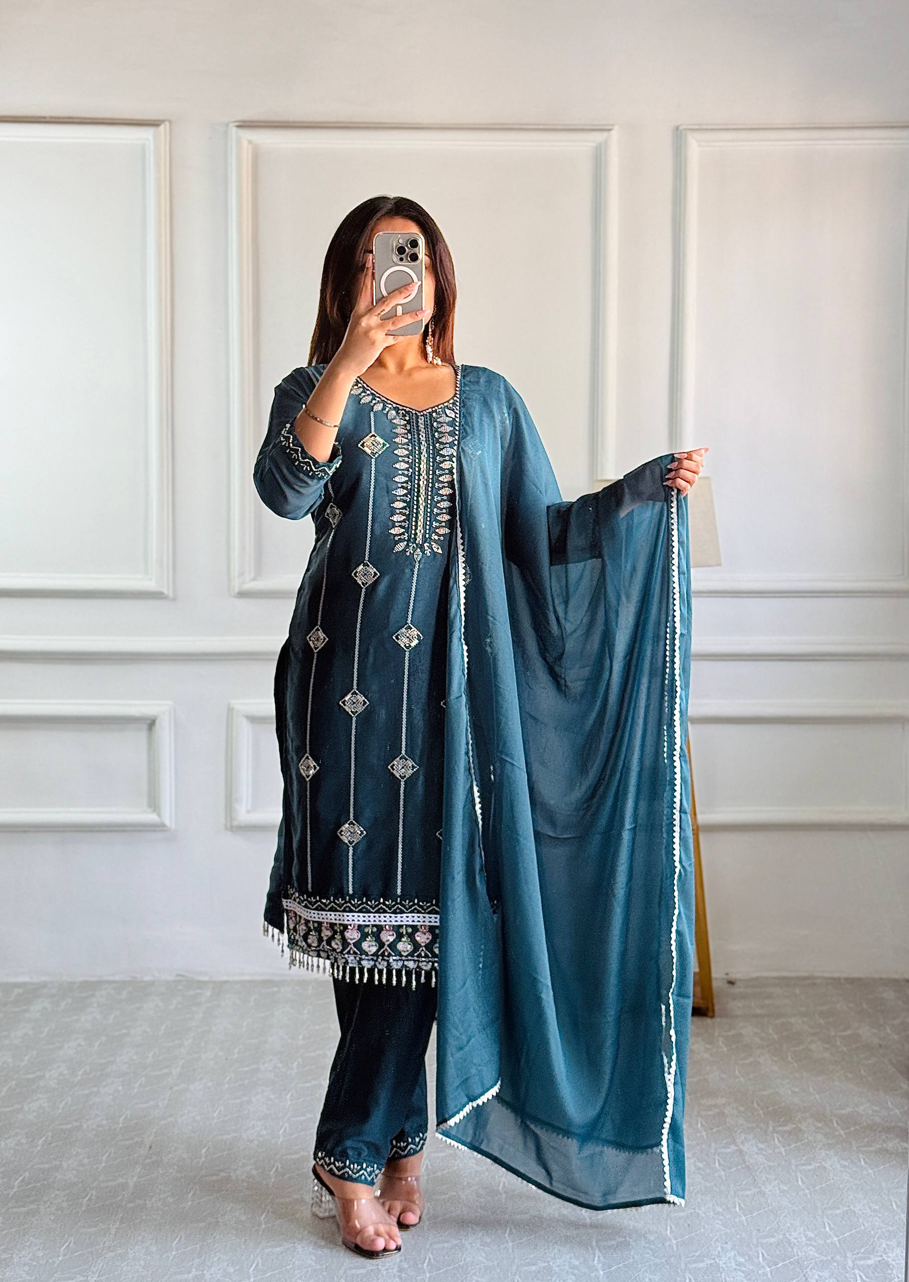 New Partywear Georgette with Heavy Embroidery Kurta Set